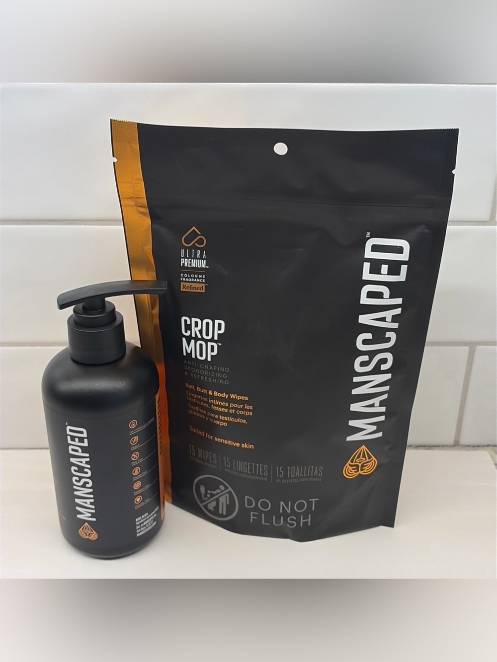 Manscaped Crop Mop Anti-Chafing Deodorizing Ball Wipes 15 Ct. & 8 Oz Body Wash